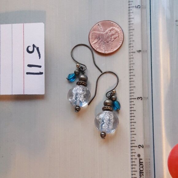 NEW Earrings Letter in a Bottle earrings Foil Glass bead earrings blue 511#fs- - Picture 4 of 6